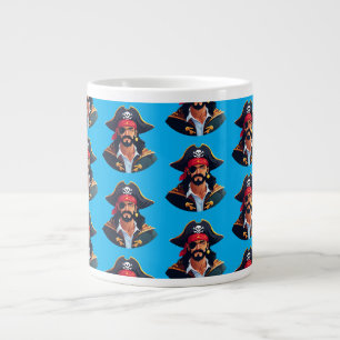 Pirate head with hat sailor and Eye Patch and Bear Large Coffee Mug