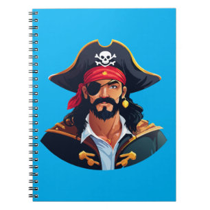 Pirate head with hat sailor and Eye Patch and Bear Notebook