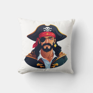 Pirate head with hat sailor and Eye Patch and Bear Throw Pillow
