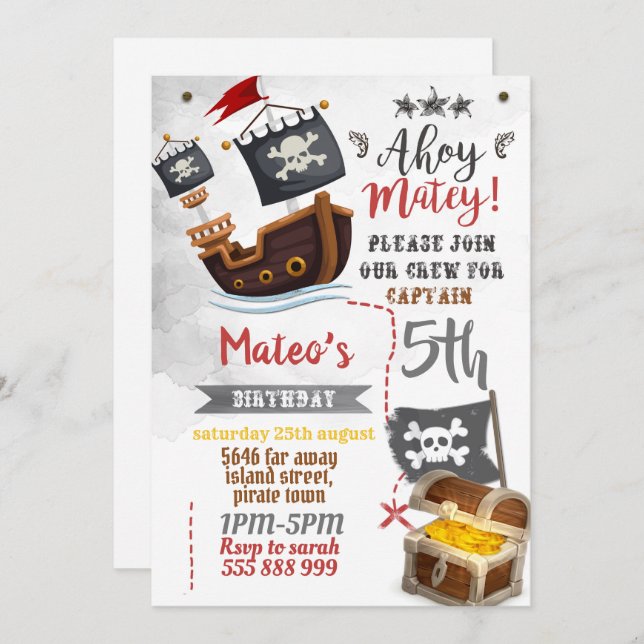 Pirate invitation - Pirate Birthday Party (Front/Back)