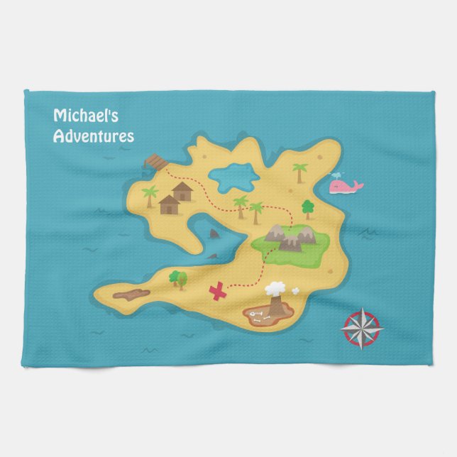 Pirate Island Adventure Treasure Map For Boys Kitchen Towel (Horizontal)