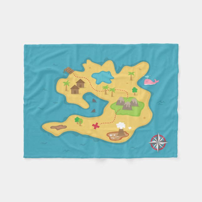 Pirate Island, Treasure Map, Nautical Boys Room Fleece Blanket (Front (Horizontal))