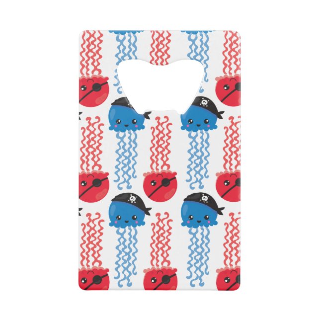 Pirate Jellyfish, Jellyfish Pattern, Sea Animals Credit Card Bottle Opener (Front)