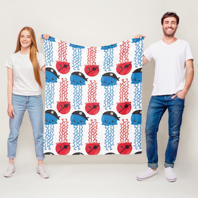 Pirate Jellyfish, Jellyfish Pattern, Sea Animals Fleece Blanket (In Situ)
