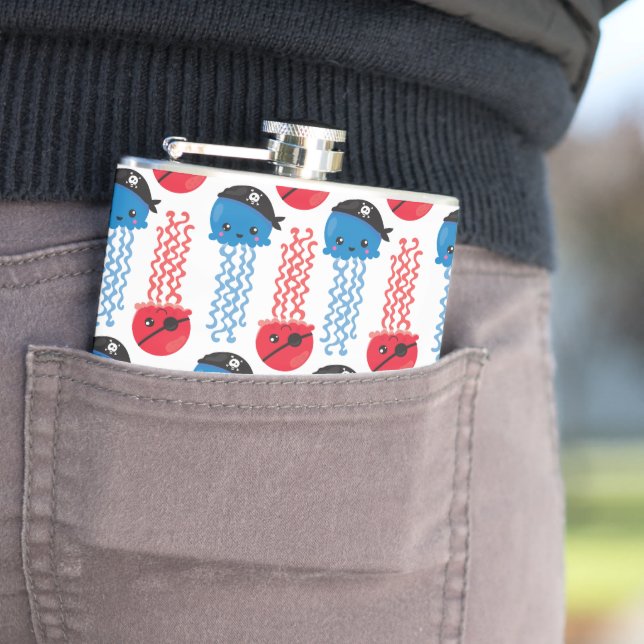 Pirate Jellyfish, Jellyfish Pattern, Sea Animals Hip Flask (In Situ)