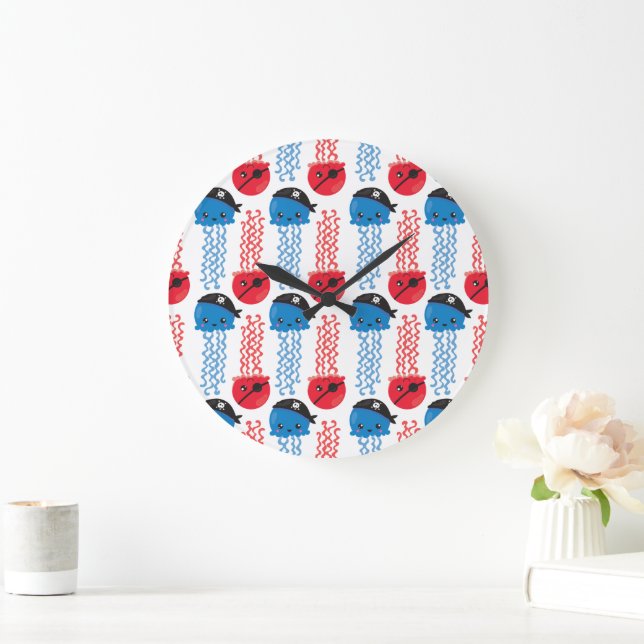 Pirate Jellyfish, Jellyfish Pattern, Sea Animals Large Clock (Home)