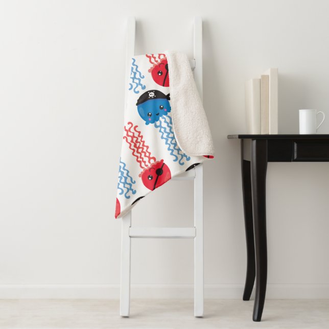 Pirate Jellyfish, Jellyfish Pattern, Sea Animals Sherpa Blanket (In Situ)