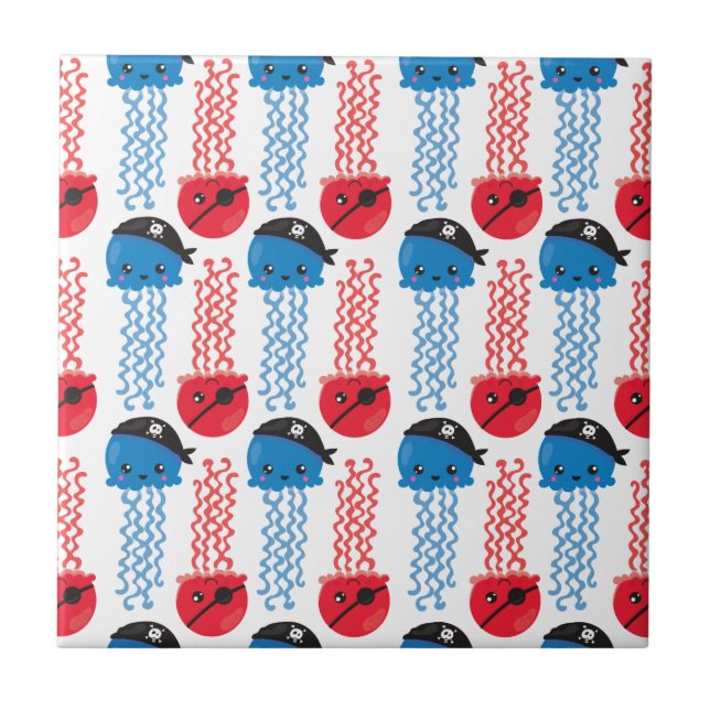 Pirate Jellyfish, Jellyfish Pattern, Sea Animals Tile (Front)