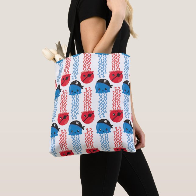 Pirate Jellyfish, Jellyfish Pattern, Sea Animals Tote Bag (Close Up)