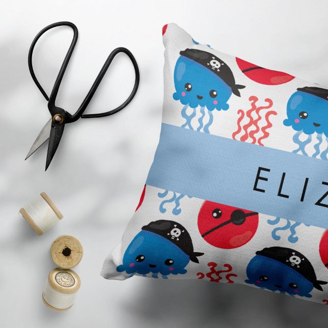 Pirate Jellyfish, Jellyfish Pattern, Your Name Accent Pillow (Creator Uploaded)