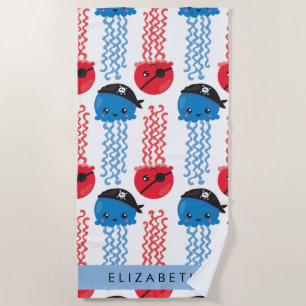 Pirate Jellyfish, Jellyfish Pattern, Your Name Beach Towel