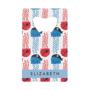 Pirate Jellyfish, Jellyfish Pattern, Your Name Credit Card Bottle Opener