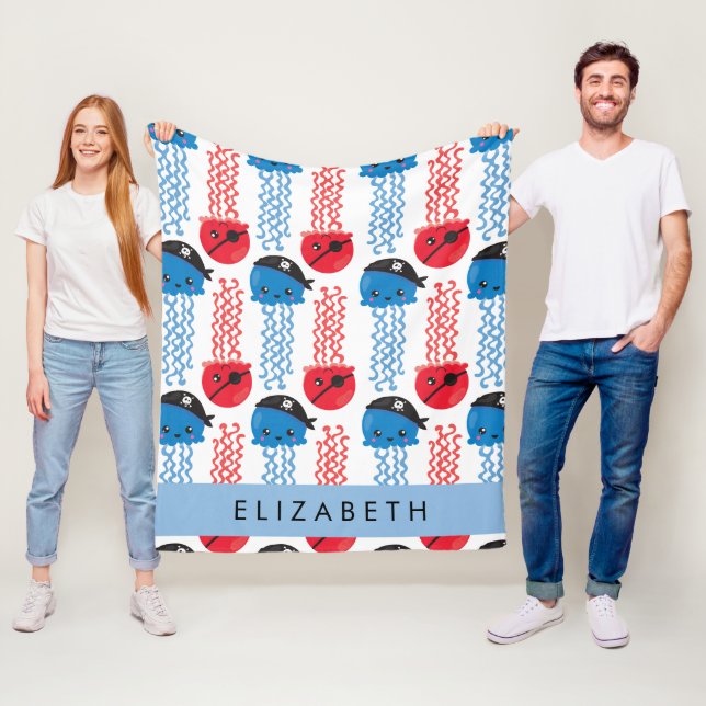 Pirate Jellyfish, Jellyfish Pattern, Your Name Fleece Blanket (In Situ)
