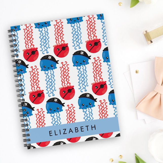 Pirate Jellyfish, Jellyfish Pattern, Your Name Notebook (Creator Uploaded)