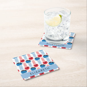 Pirate Jellyfish, Jellyfish Pattern, Your Name Square Paper Coaster