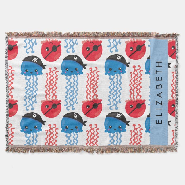 Pirate Jellyfish, Jellyfish Pattern, Your Name Throw Blanket (Front)