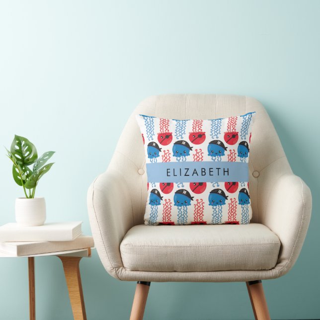 Pirate Jellyfish, Jellyfish Pattern, Your Name Throw Pillow (Chair)