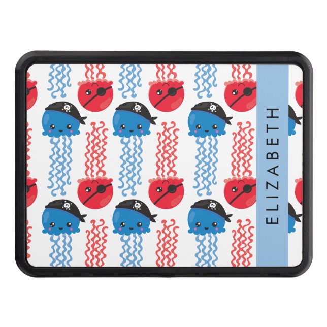 Pirate Jellyfish, Jellyfish Pattern, Your Name Trailer Hitch Cover (Front)