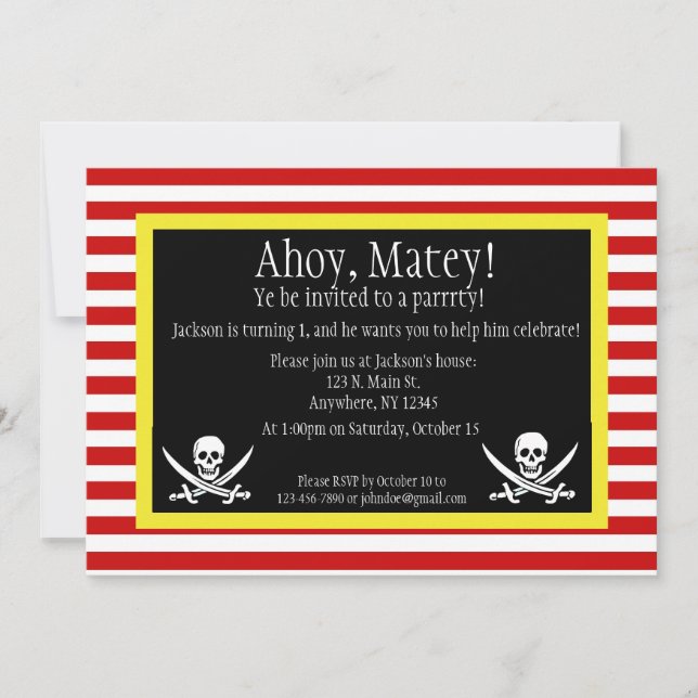 Pirate Jolly Roger Birthday Invitation (Front)