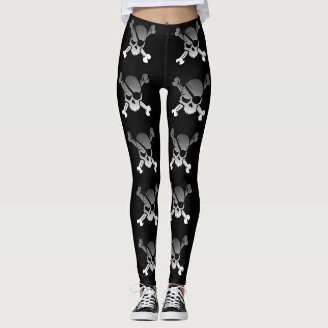 Pirate Jolly Roger Skull & Crossbones Leggings (Front)