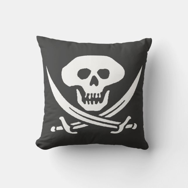 Pirate Jolly Roger Skull Throw Pillow (Front)