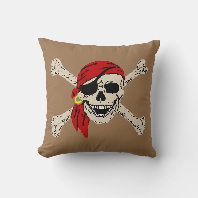 Pirate Jolly Roger Skull Throw Pillow (Front)