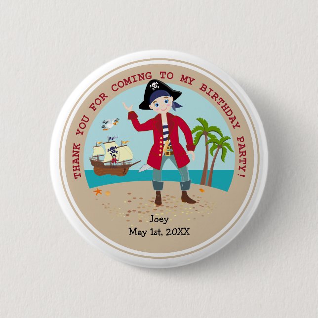 Pirate kid birthday party 2 inch round button (Front)