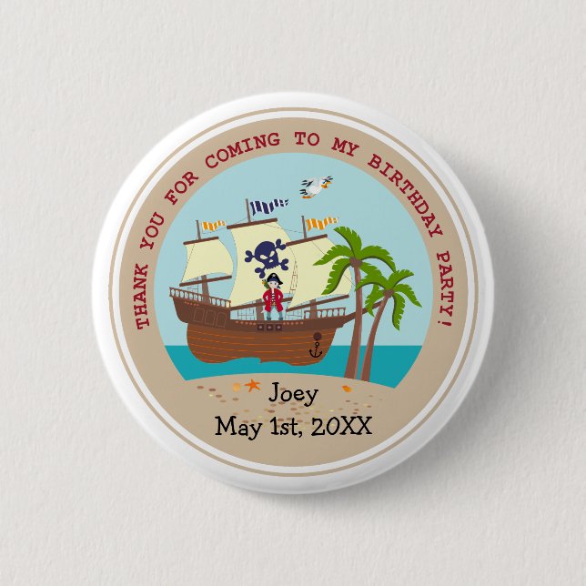 Pirate kid birthday party 2 inch round button (Front)
