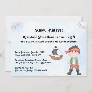 Pirate Kids Birthday on Blue Invitation