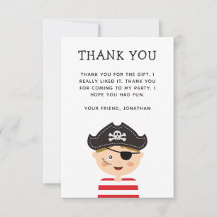 Pirate Kids or Boy Birthday Party   Cute Childrens Thank You Card