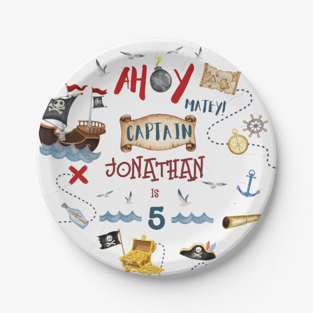 Pirate Kids pirate party birthday Paper Plate (Front)