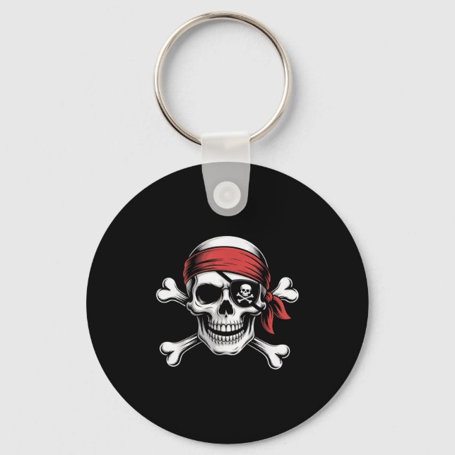 Pirate Lazy Skull Bandana Halloween Costume Men Bo Keychain (Front)