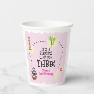Pirate life for THREE me Pink Birthday Paper Cups