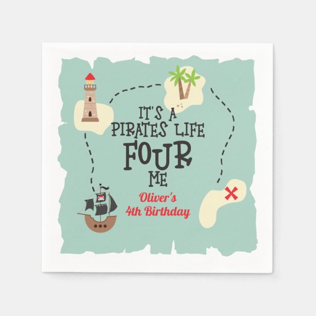 Pirate life FOUR me 4th Birthday Napkin (Front)