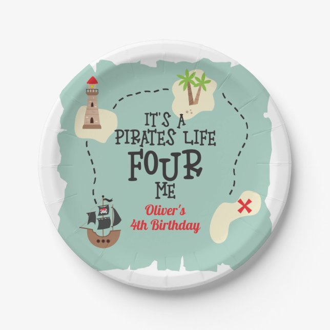 Pirate life FOUR me 4th Birthday Paper Plate (Front)