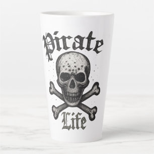Pirate Life Skull & Crossbones Grunge Design Latte Mug