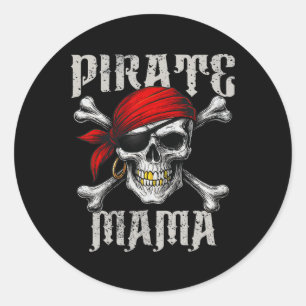 Pirate Mama Jolly Roger Flag And Skull Crossbones  Classic Round Sticker