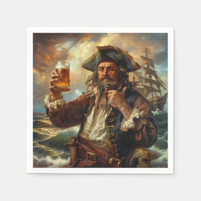 Pirate Man Cave Cigar Bar Beverage Cocktail Napkin (Front)