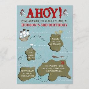 Pirate Map Birthday Party Invitation