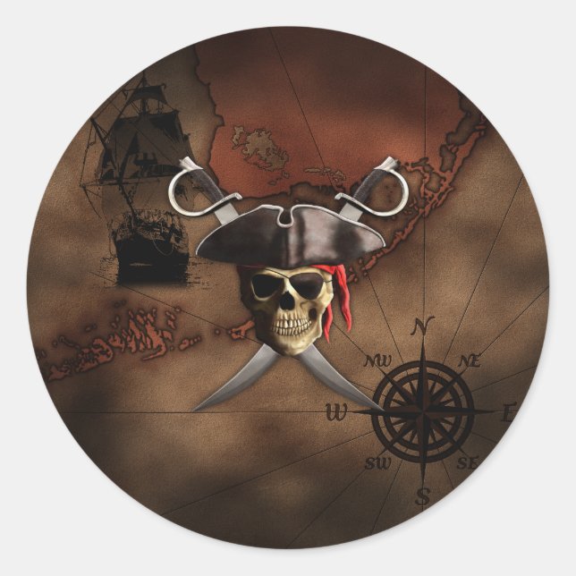 Pirate Map Classic Round Sticker (Front)