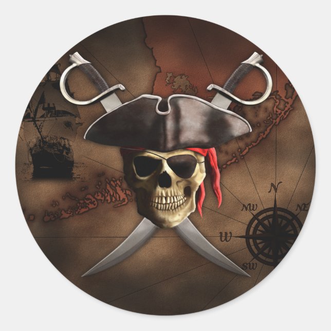 Pirate Map Classic Round Sticker (Front)