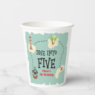Pirate Map Dive into Five 5th Birthday Paper Cups