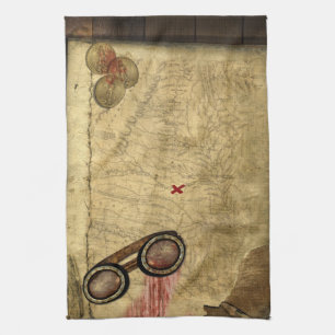 Pirate Map, Gold Coins and Kitchen Towel