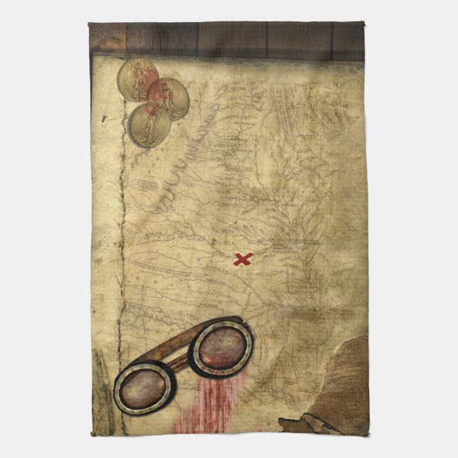 Pirate Map, Gold Coins and Kitchen Towel (Vertical)