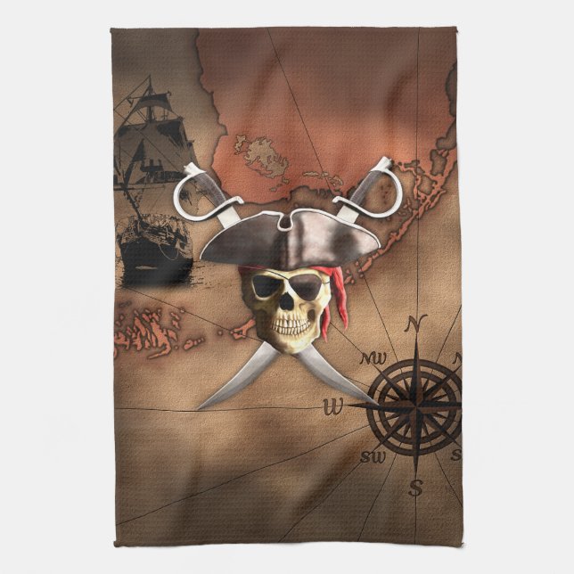 Pirate Map Kitchen Towel (Vertical)