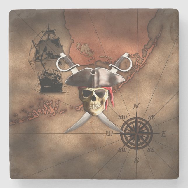 Pirate Map Stone Coaster (Front)