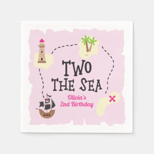 Pirate Map Two the Sea Pink Birthday Napkin