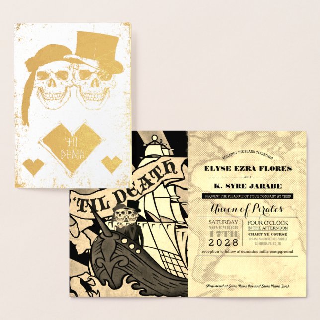 Pirate Mariage Gold Foil Passeport Carte Foil (Affichage)