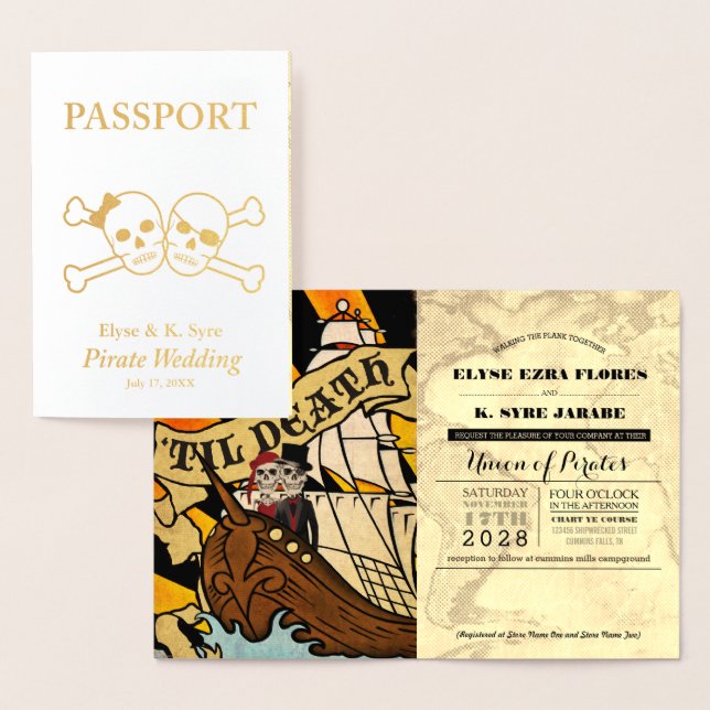 Pirate Mariage Gold Foil Passeport Carte Foil (Affichage)