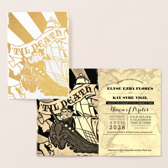 Pirate Mariage Gold Foil Passeport Carte Foil (Affichage)